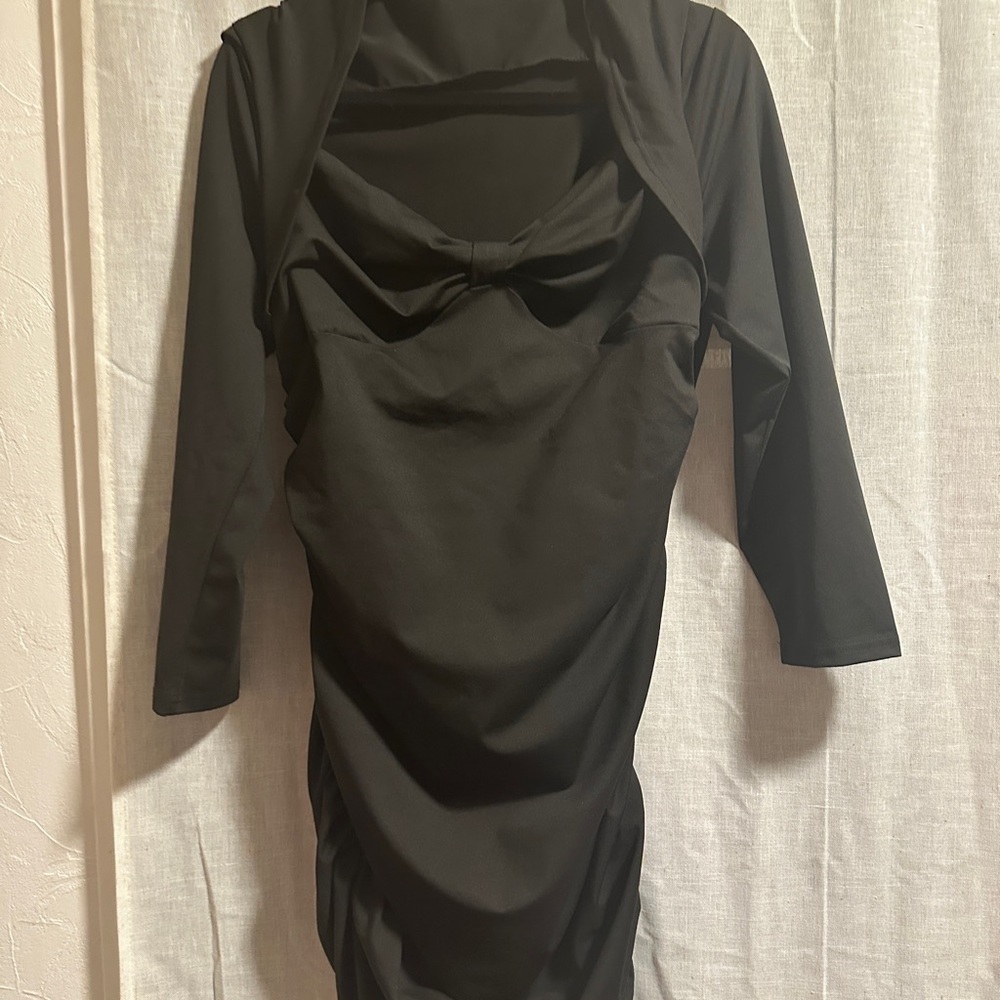 SHEIN Black Long-Sleeve Ruched Bodycon Dress